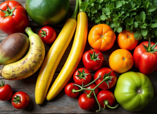 Assortiment coloré de fruits et légumes commençant par L