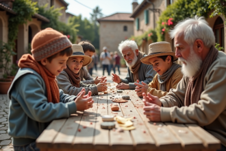 Enfants et seniors participent à un atelier créatif en plein air