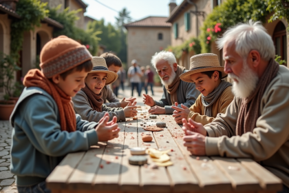 Enfants et seniors participent à un atelier créatif en plein air