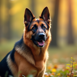 Chien berger allemand assis dans la forêt ensoleillée