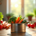 Une boîte de légumes mélangés ouverte sur une table en bois avec des tomates et carottes fraîches