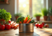 Une boîte de légumes mélangés ouverte sur une table en bois avec des tomates et carottes fraîches