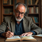 Concepts clés de Pierre Bourdieu : décryptage et analyse approfondis Chercheur français en tweed annotant un livre ancien dans un bureau