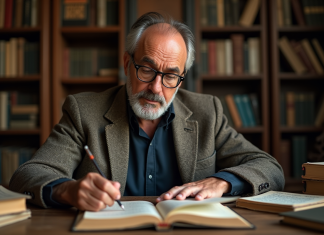 Concepts clés de Pierre Bourdieu : décryptage et analyse approfondis Chercheur français en tweed annotant un livre ancien dans un bureau