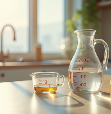 Scène de cuisine avec verre mesureur lumineux et naturel