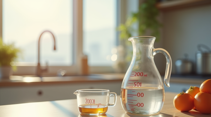 Scène de cuisine avec verre mesureur lumineux et naturel