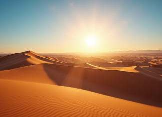 Paysage désertique namibien ensoleille avec dunes dorées