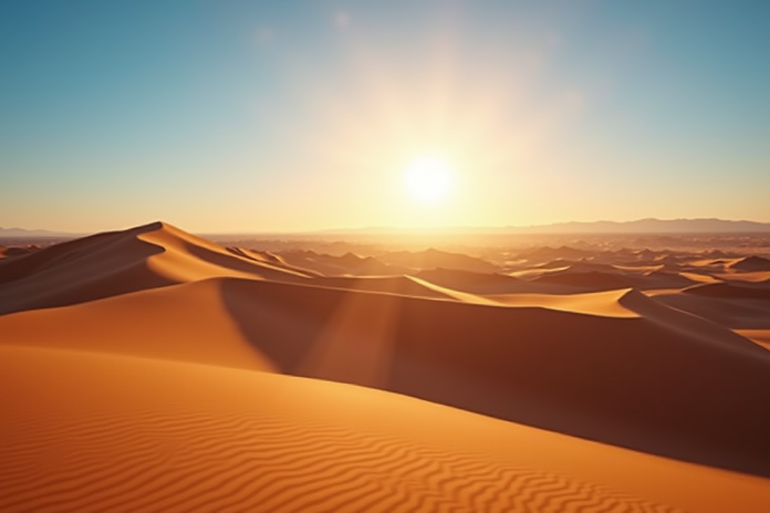 desert-namibien-soleil Paysage désertique namibien ensoleille avec dunes dorées