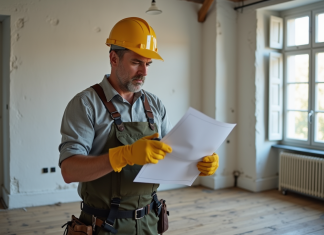 Consuel : comment s’en passer pour travaux électriques en France ! Homme français lisant un document électrique dans un appartement rénové