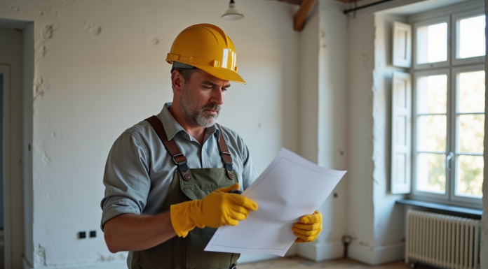 Consuel : comment s’en passer pour travaux électriques en France ! Homme français lisant un document électrique dans un appartement rénové