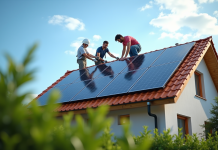 Énergies renouvelables : des solutions concrètes pour les particuliers Famille moderne installant des panneaux solaires sur leur maison