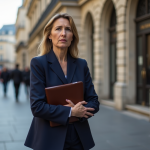 Banques en danger en France : quelles sont-elles ? Femme d'affaires française devant une banque historique à Paris