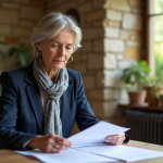 Maison secondaire : fiscalité de la vente en France Femme française en blazer navy examine documents immobiliers