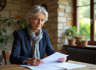 Maison secondaire : fiscalité de la vente en France Femme française en blazer navy examine documents immobiliers