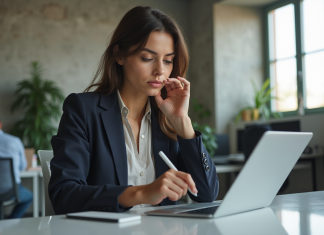 Comparatif 2025 : Les meilleures tablettes tactiles de Microsoft analysées en détail Jeune femme professionnelle utilisant une tablette dans un bureau moderne
