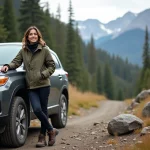 Entre style et performance : quel véhicule pour vos trajets hors des sentiers battus ? Femme en randonnée près d'un SUV en montagne