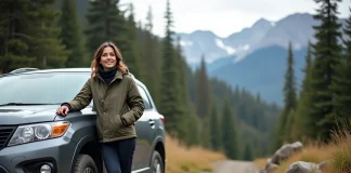 Entre style et performance : quel véhicule pour vos trajets hors des sentiers battus ? Femme en randonnée près d'un SUV en montagne