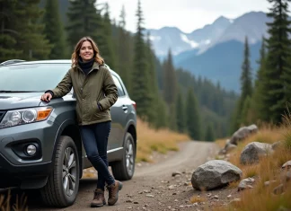 Entre style et performance : quel véhicule pour vos trajets hors des sentiers battus ? Femme en randonnée près d'un SUV en montagne