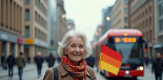 Pays respectueux : quel est le plus exemplaire en 2025 ? Femme âgée souriante avec drapeau dans la ville