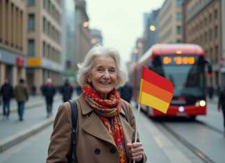 Pays respectueux : quel est le plus exemplaire en 2025 ? Femme âgée souriante avec drapeau dans la ville