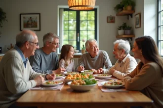 Repas en famille favorisant le lien et une alimentation équilibrée