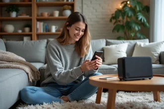 Enceinte Bluetooth moderne dans un intérieur accueillant