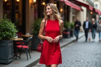 Robe rouge élégante portée lors d'une soirée festive