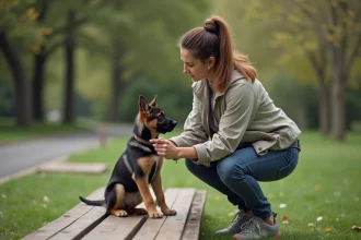 Chien attentif en formation pour la sécurité et la protection