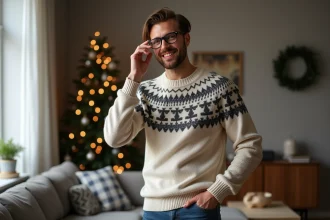 Pull de Noël pour homme avec motifs festifs et colorés