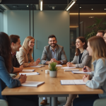 Groupe divers d'adultes en réunion de travail