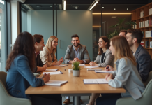 Groupe divers d'adultes en réunion de travail