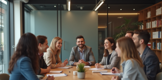 Groupe divers d'adultes en réunion de travail