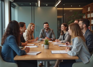 Inclusion réussie : tout savoir pour la former et la favoriser Groupe divers d'adultes en réunion de travail