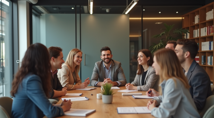 Groupe divers d'adultes en réunion de travail
