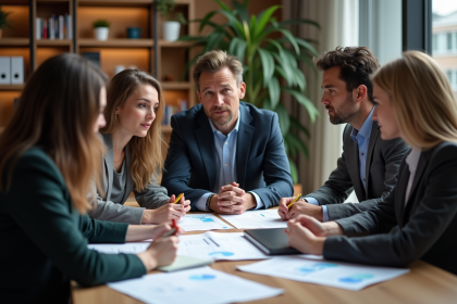 Groupe de professionnels en réunion dans un bureau moderne