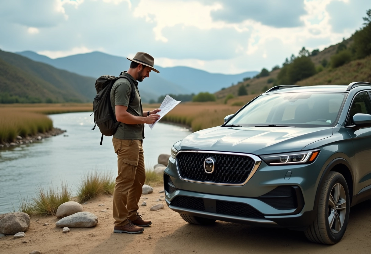 Homme vérifiant une carte à côté d