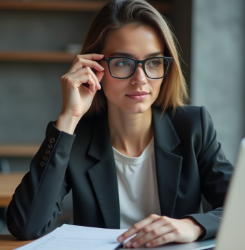 Lunettes AR : inconvénients, avantages et utilisation pratique Jeune femme professionnelle ajustant ses lunettes AR au bureau