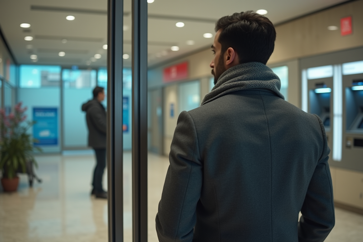 Jeune homme regardant à travers la porte d