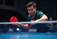 Joueur de tennis de table en pleine action lors d un match intense
