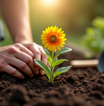 Comment planter et entretenir une fleur en U Mains plantant une fleur dans le sol riche en extérieur