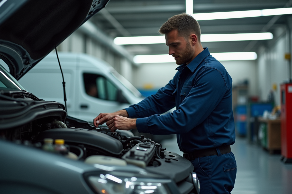 Mecanicien inspectant le moteur d