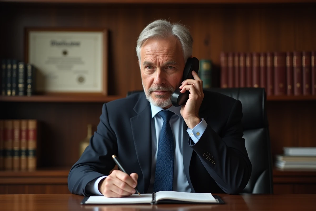 Notaire en costume dans son bureau professionnel