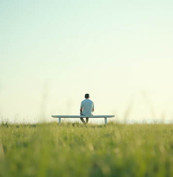 Personne assise paisiblement sur un banc blanc dans un champ