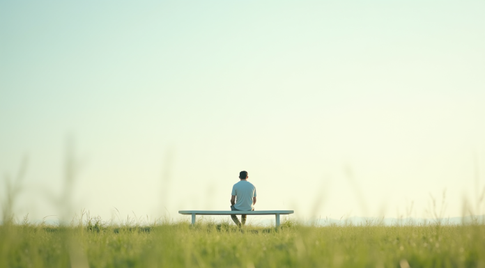 Personne assise paisiblement sur un banc blanc dans un champ