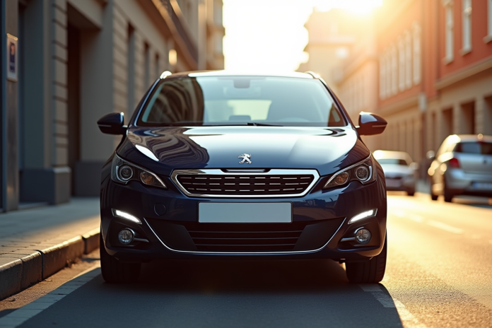 peugeot-308-ville-2015 Peugeot 308 2015 stationnée en ville avec reflet naturel