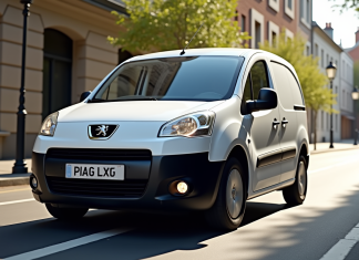 Voiture Peugeot Partner Tepee automatique en stationnement urbain ensoleille