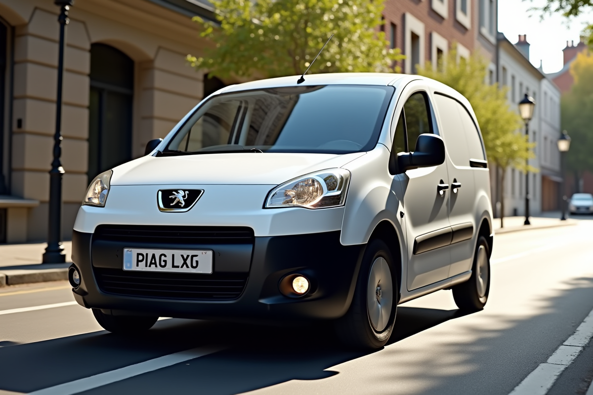 Voiture Peugeot Partner Tepee automatique en stationnement urbain ensoleille