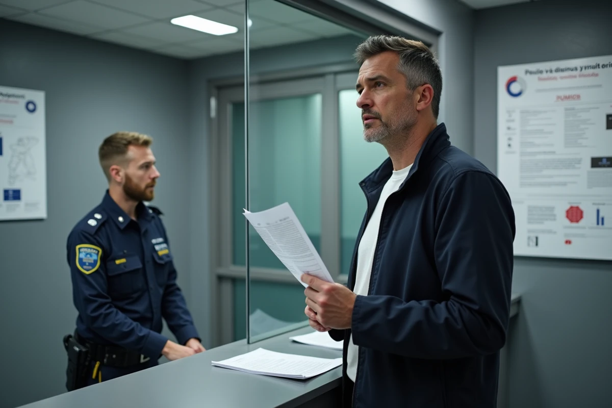 Homme déposant une plainte au commissariat suite à une arnaque sur Leboncoin