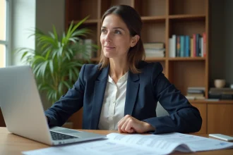 Professeure certifiée en reconversion consultant sa grille salariale sur son bureau à domicile
