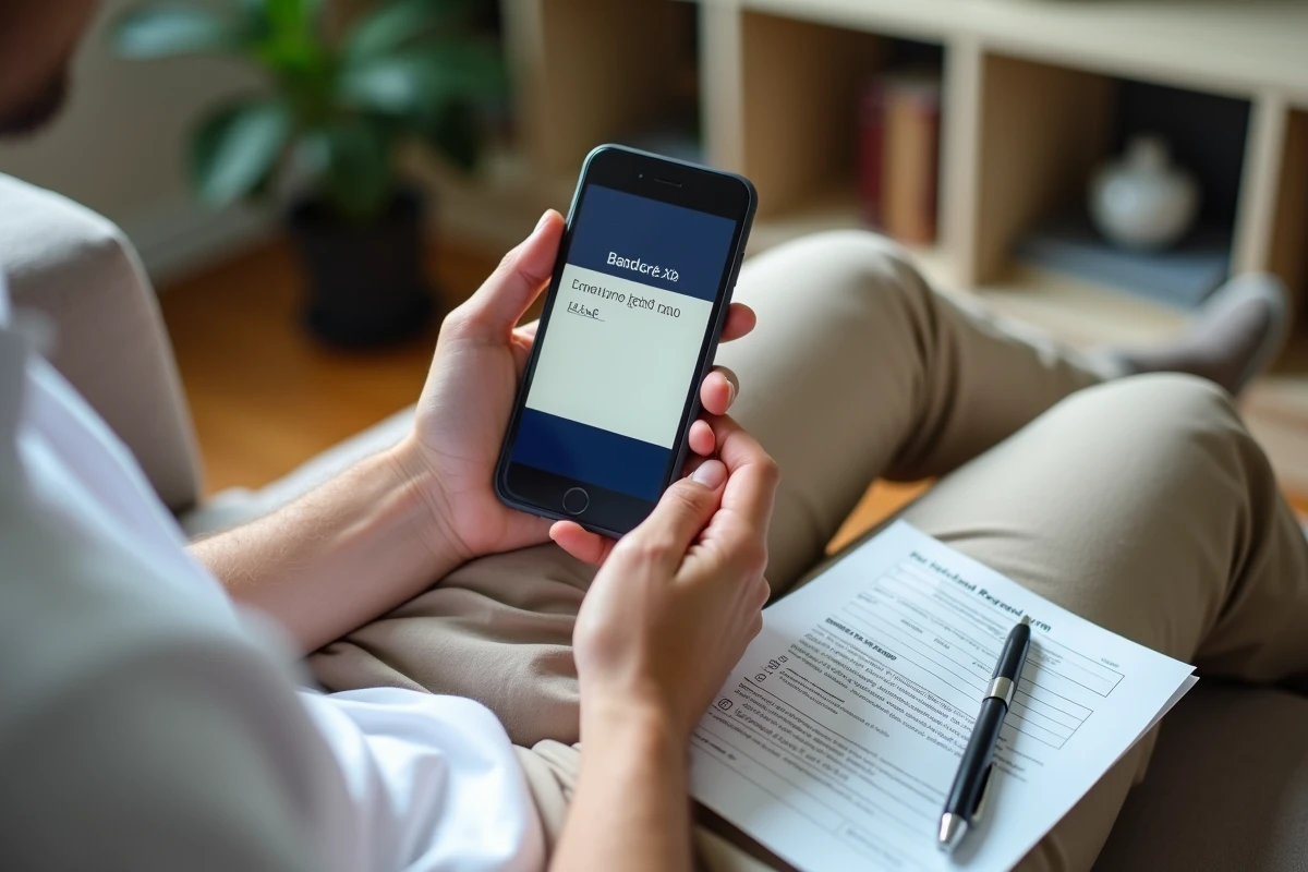 Mains tenant un smartphone affichant un remboursement en attente après une arnaque en ligne